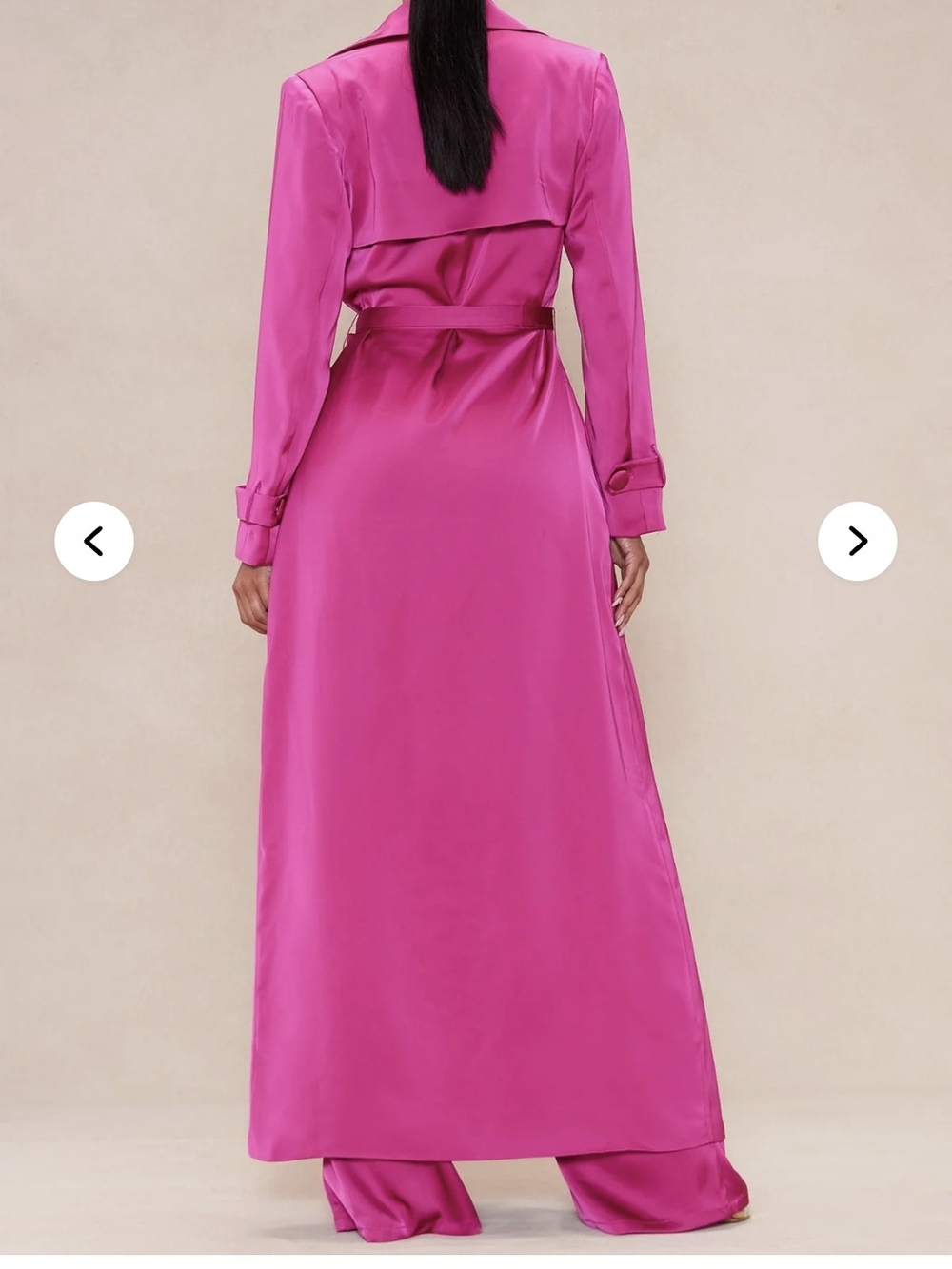 Fashion Nova Fuchsia Satin Trench Coat w/Satin Pants- 2 Piece Set-Self-Tie Belt